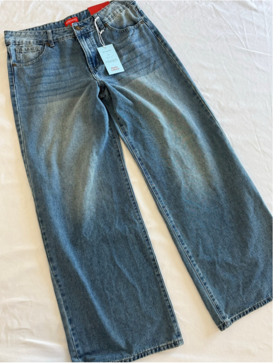 BlueFox Collective Denim - Women's BlueFox Collective Wide Leg Jeans Size 11 Blue White Bow Print